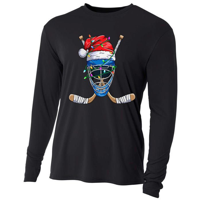 Christmas Santa Claus Player Ice Hockey Funny Cooling Performance Long Sleeve Crew