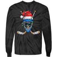 Christmas Santa Claus Player Ice Hockey Funny Tie-Dye Long Sleeve Shirt