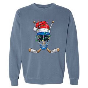 Christmas Santa Claus Player Ice Hockey Funny Garment-Dyed Sweatshirt