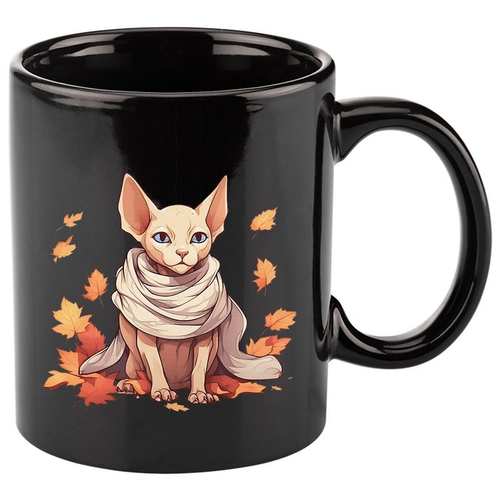 Cute Sphynx Cat Autumn Hairless Adorable Sphynx Cat Lover 11oz C Handle Ceramic Mug
