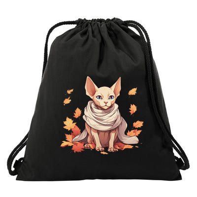 Cute Sphynx Cat Autumn Hairless Adorable Sphynx Cat Lover Drawstring Bag
