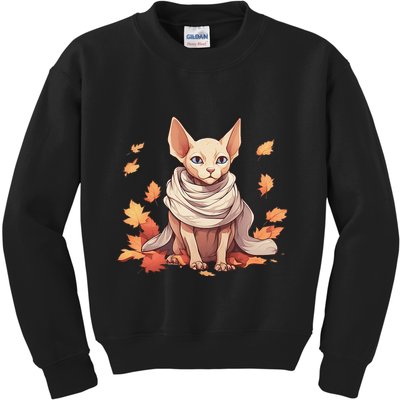 Cute Sphynx Cat Autumn Hairless Adorable Sphynx Cat Lover Kids Sweatshirt