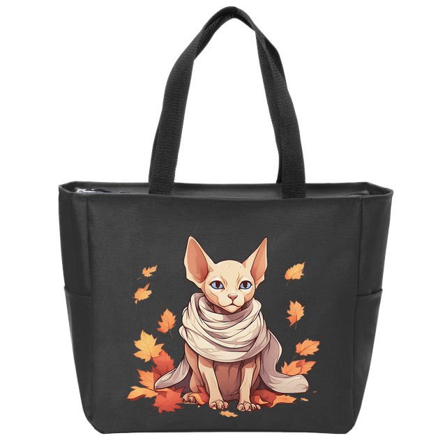 Cute Sphynx Cat Autumn Hairless Adorable Sphynx Cat Lover Zip Tote Bag