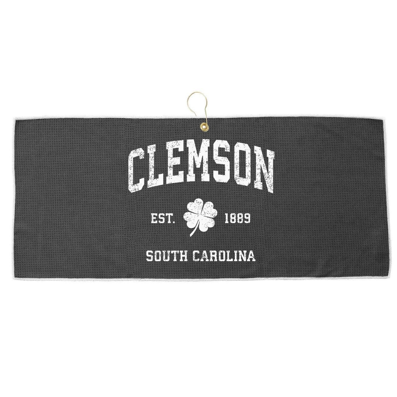 Clemson South Carolina Vintage Shamrock Sports Large Microfiber Waffle Golf Towel