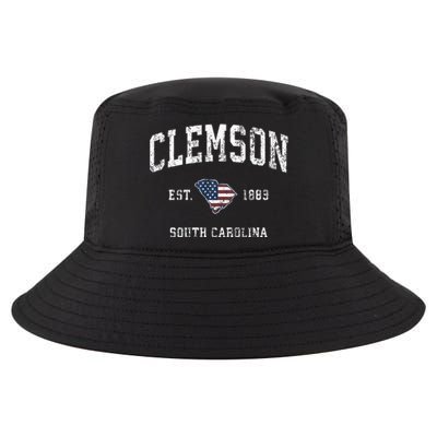 Clemson South Carolina Sc Vintage American Flag Cool Comfort Performance Bucket Hat