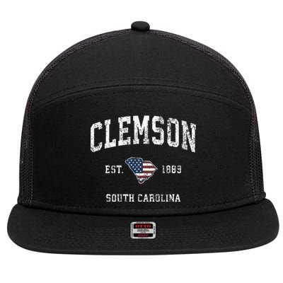 Clemson South Carolina Sc Vintage American Flag 7 Panel Mesh Trucker Snapback Hat