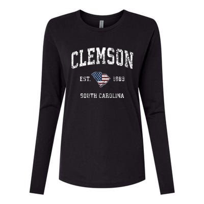 Clemson South Carolina Sc Vintage American Flag Womens Cotton Relaxed Long Sleeve T-Shirt