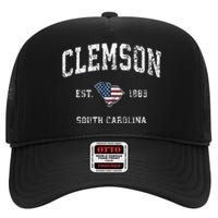 Clemson South Carolina Sc Vintage American Flag High Crown Mesh Back Trucker Hat