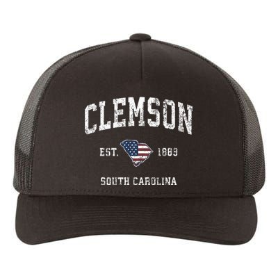 Clemson South Carolina Sc Vintage American Flag Yupoong Adult 5-Panel Trucker Hat