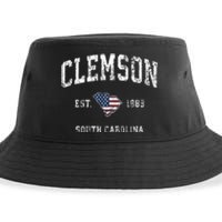 Clemson South Carolina Sc Vintage American Flag Sustainable Bucket Hat