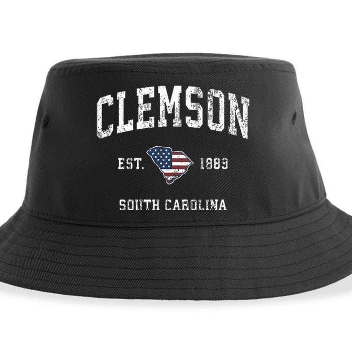 Clemson South Carolina Sc Vintage American Flag Sustainable Bucket Hat