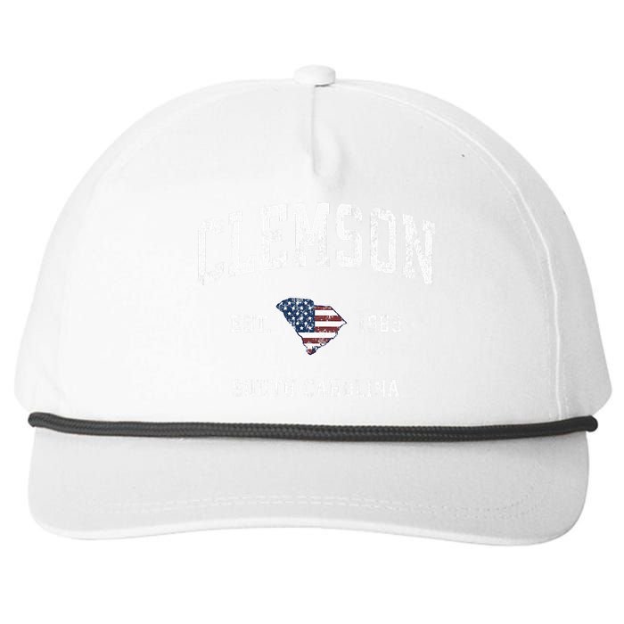 Clemson South Carolina Sc Vintage American Flag Snapback Five-Panel Rope Hat