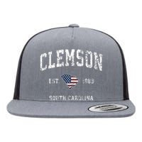 Clemson South Carolina Sc Vintage American Flag Flat Bill Trucker Hat