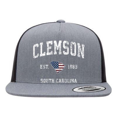 Clemson South Carolina Sc Vintage American Flag Flat Bill Trucker Hat