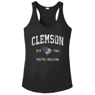 Clemson South Carolina Sc Vintage American Flag Ladies PosiCharge Competitor Racerback Tank