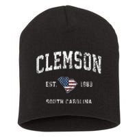 Clemson South Carolina Sc Vintage American Flag Short Acrylic Beanie