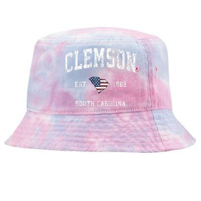 Clemson South Carolina Sc Vintage American Flag Tie-Dyed Bucket Hat