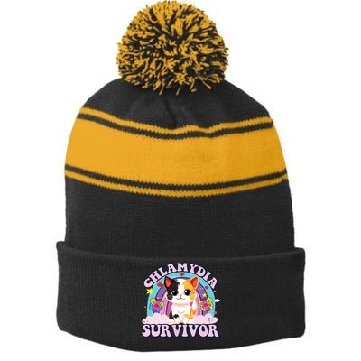 Chlamydia Survivor Cat Meme Funny Stripe Pom Pom Beanie