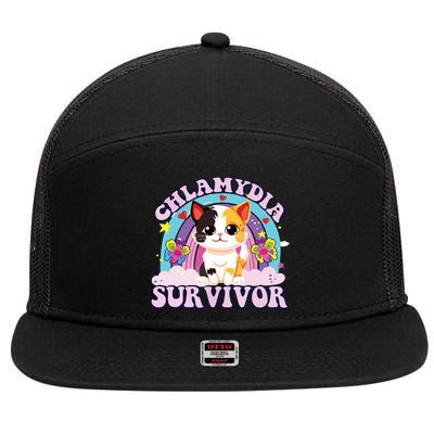 Chlamydia Survivor Cat Meme Funny 7 Panel Mesh Trucker Snapback Hat
