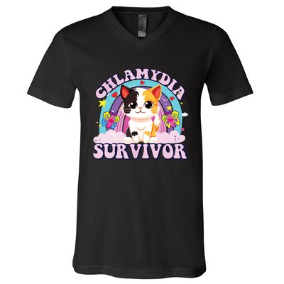 Chlamydia Survivor Cat Meme Funny V-Neck T-Shirt