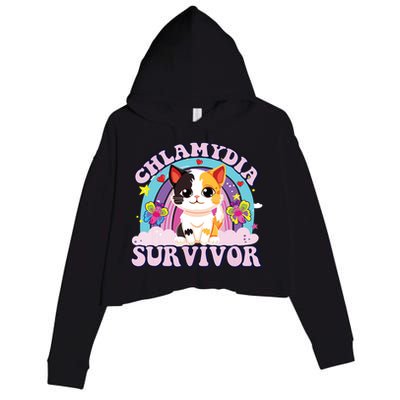 Chlamydia Survivor Cat Meme Funny Crop Fleece Hoodie