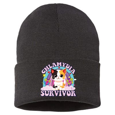 Chlamydia Survivor Cat Meme Funny Sustainable Knit Beanie
