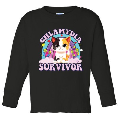 Chlamydia Survivor Cat Meme Funny Toddler Long Sleeve Shirt