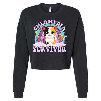 Chlamydia Survivor Cat Meme Funny Cropped Pullover Crew