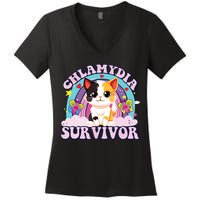 Chlamydia Survivor Cat Meme Funny Women's V-Neck T-Shirt