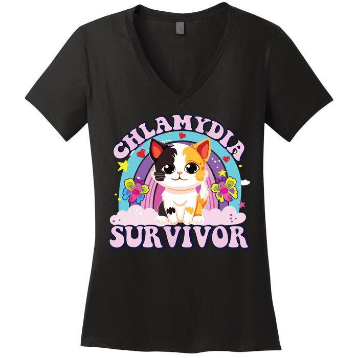 Chlamydia Survivor Cat Meme Funny Women's V-Neck T-Shirt