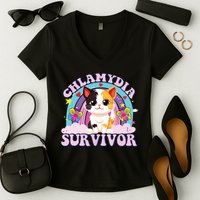 Chlamydia Survivor Cat Meme Funny Women's V-Neck T-Shirt