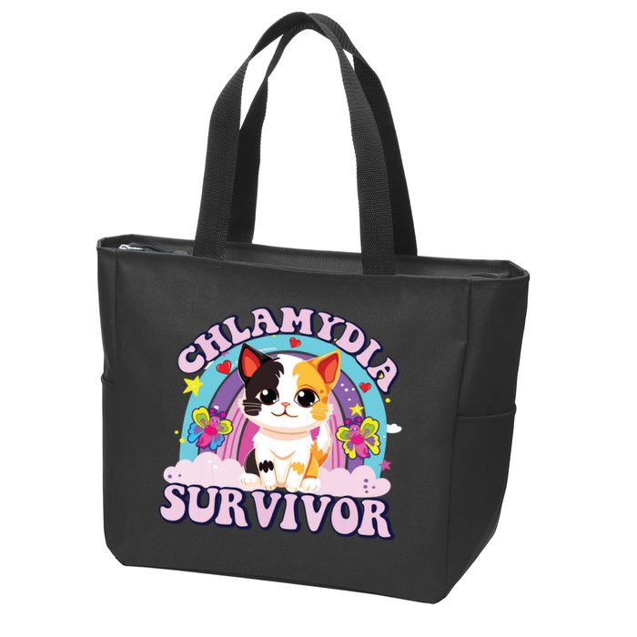 Chlamydia Survivor Cat Meme Funny Zip Tote Bag