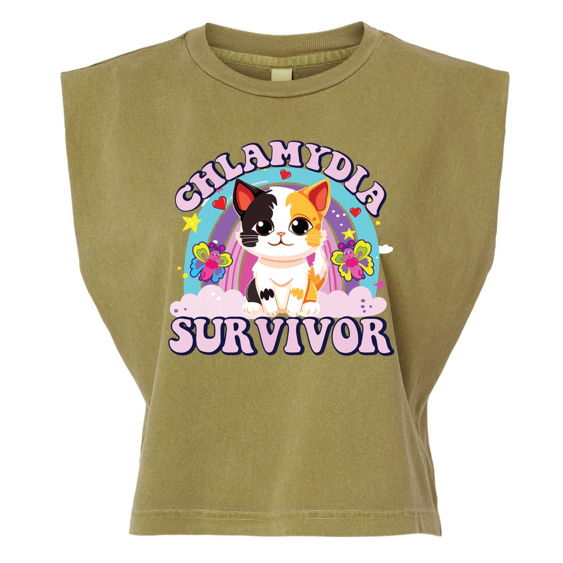 Chlamydia Survivor Cat Meme Funny Garment-Dyed Women's Muscle Tee