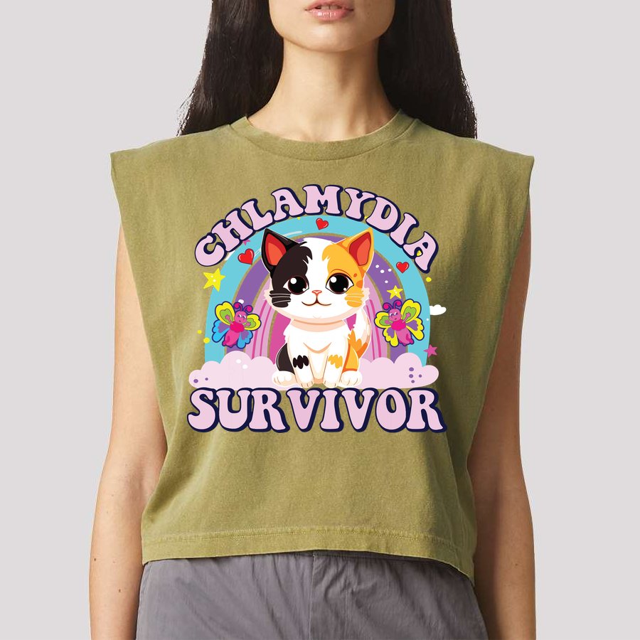 Chlamydia Survivor Cat Meme Funny Garment-Dyed Women's Muscle Tee