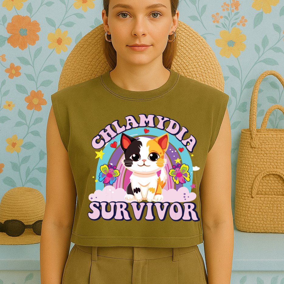 Chlamydia Survivor Cat Meme Funny Garment-Dyed Women's Muscle Tee