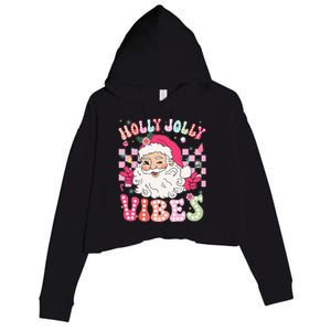 Cute Santa Claus Christmas Vibes Xmas Crop Fleece Hoodie