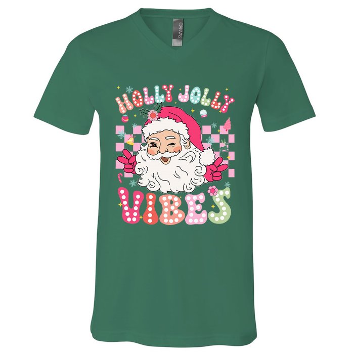 Cute Santa Claus Christmas Vibes Xmas V-Neck T-Shirt