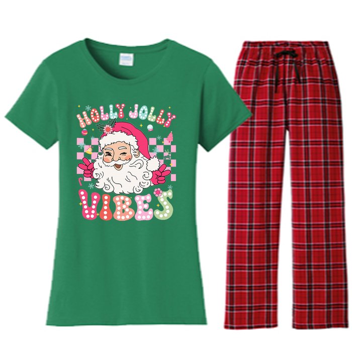 Cute Santa Claus Christmas Vibes Xmas Women's Flannel Pajama Set