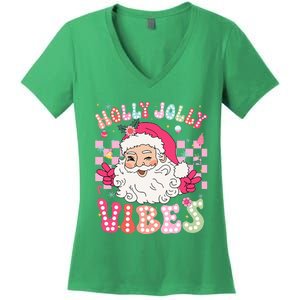 Cute Santa Claus Christmas Vibes Xmas Women's V-Neck T-Shirt