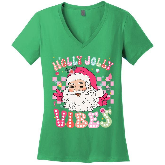 Cute Santa Claus Christmas Vibes Xmas Women's V-Neck T-Shirt