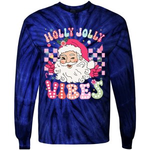 Cute Santa Claus Christmas Vibes Xmas Tie-Dye Long Sleeve Shirt