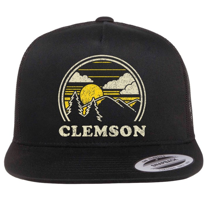 Clemson South Carolina Vintage Hiking Mountains Flat Bill Trucker Hat