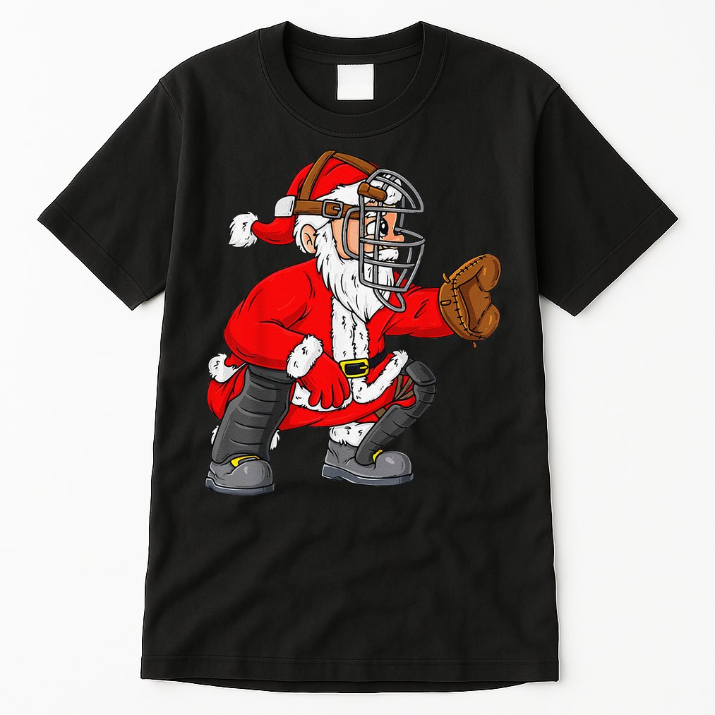 Christmas Santa Claus Baseball Catcher Xmas Tall T-Shirt