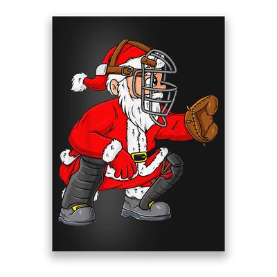 Christmas Santa Claus Baseball Catcher Xmas Poster