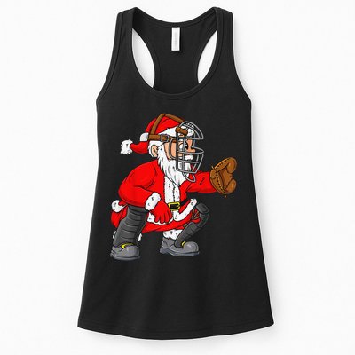 Christmas Santa Claus Baseball Catcher Xmas Womens Tank Top