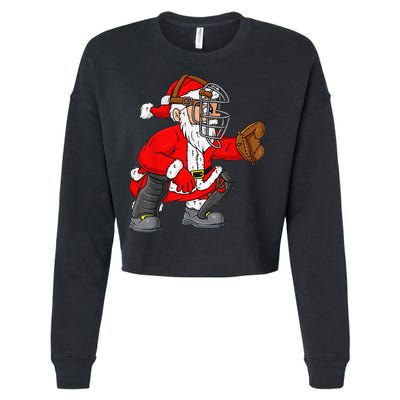 Christmas Santa Claus Baseball Catcher Xmas Cropped Pullover Crew