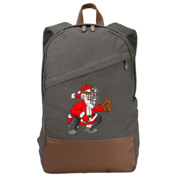Christmas Santa Claus Baseball Catcher Xmas Cotton Canvas Backpack