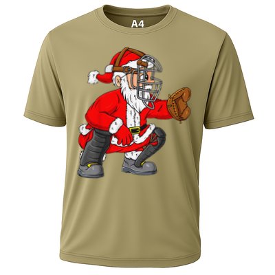 Christmas Santa Claus Baseball Catcher Xmas Cooling Performance Crew T-Shirt