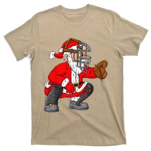 Christmas Santa Claus Baseball Catcher Xmas T-Shirt