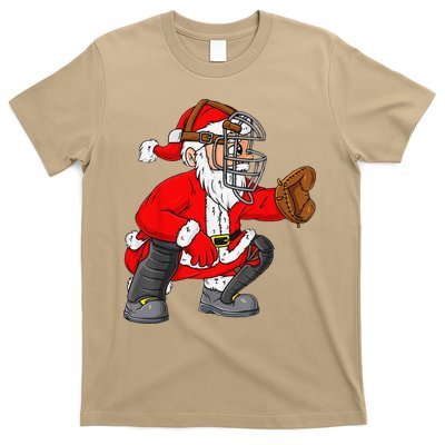 Christmas Santa Claus Baseball Catcher Xmas T-Shirt